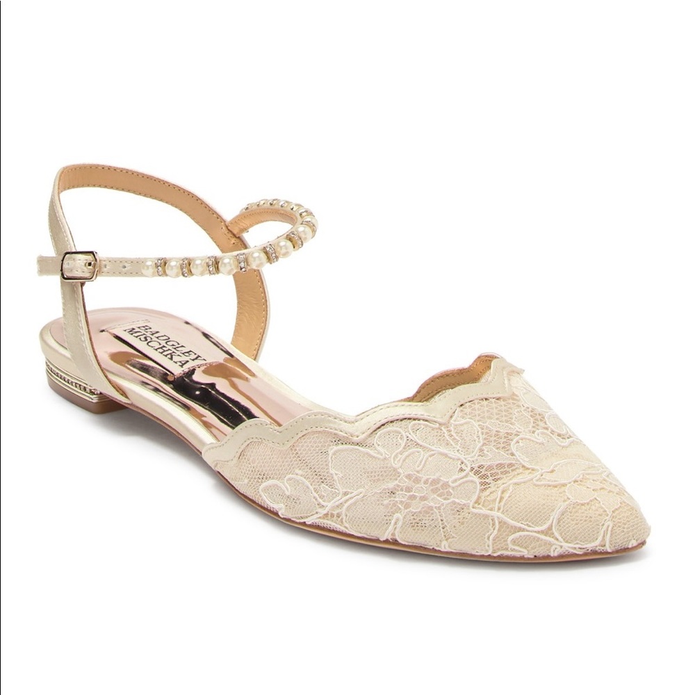 Lennon Lace Ballet Flats with Pearly Ankle Strap